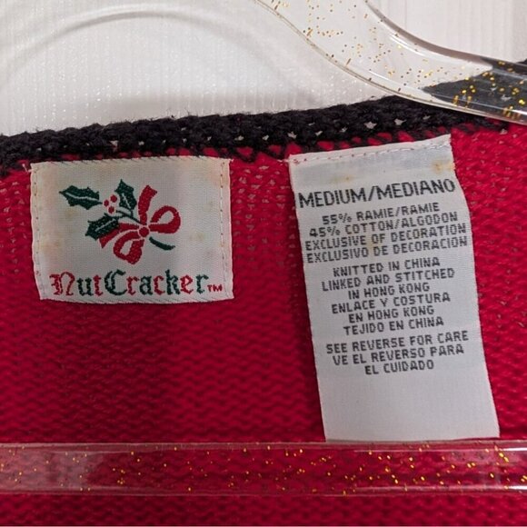 Nutcracker Teddy Bear Cardigan Womens Size Medium Red Embellished Ugly Christmas - Picture 7 of 12